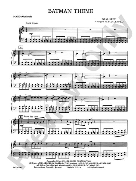 Batman Theme Piano Accompaniment Piano Accompaniment Part Digital