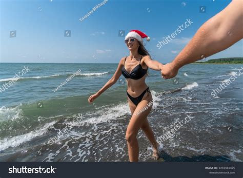 Smiling Sexy Woman Bikini Sunglasses Santa Stock Photo Shutterstock