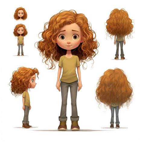 Premium Ai Image Cartoon Girl With Red Hair And Brown Eyes In Various Poses Generative Ai