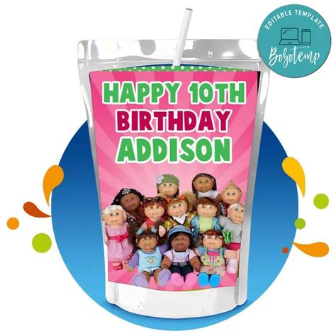 Cabbage Patch Capri Sun Birthday Labels Digital File Printable