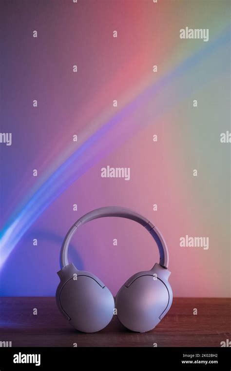 Wireless Headphones Modern Technology Pink Rainbow Stock Photo Alamy