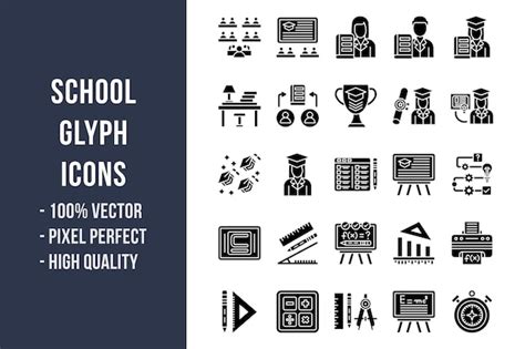 Iconos De Glifos Escolares Vector Premium