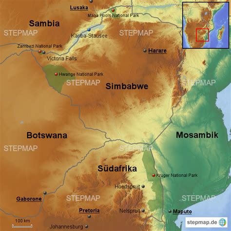 StepMap Simbabwe Landkarte für Südafrika