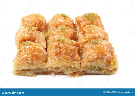 Delicious Baklava with Pistachios Isolated on White Stock Image - Image ...