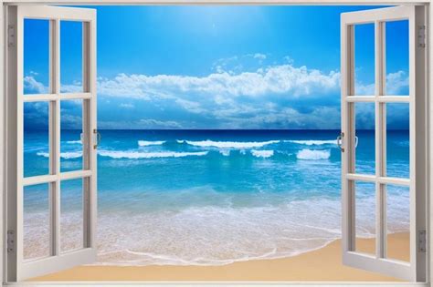 3D Mural Window View Shore Beach Paradise Sea Sticker Wall Vinyl GA1