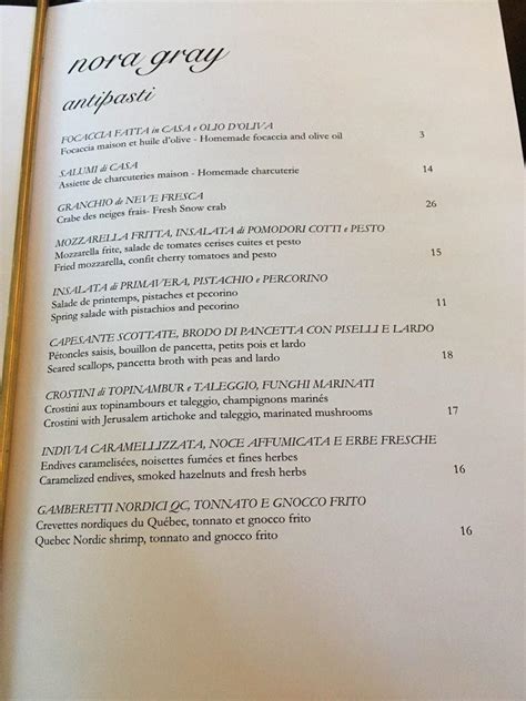 Menu At Nora Gray Restaurant Montr Al