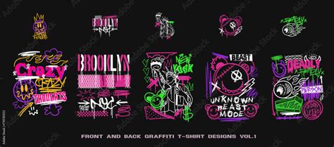 Graffiti T Shirt Designs Set Streetwear Graphic For Clothing Design Graffiti Poster Vector