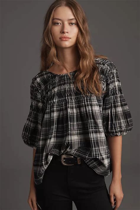Pilcro Puff Sleeve Smocked Blouse Anthropologie