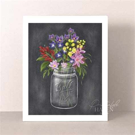 Spring Print Floral Mason Jar Print Spring Art Spring Print Wall Art