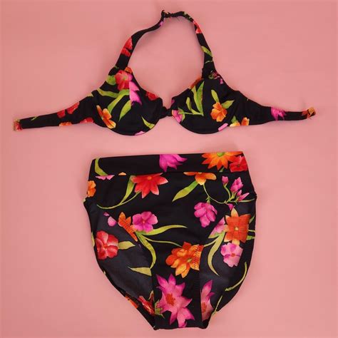 Black Blossom 90s Bikini Set This 90s Vintage Depop