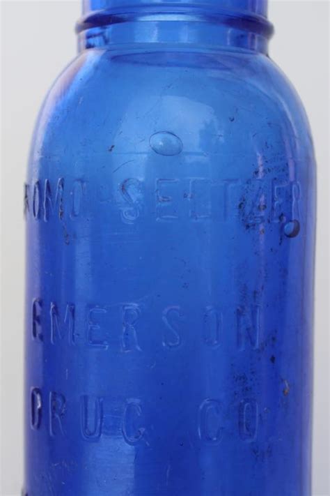 Vintage Medicine Bottle Cobalt Blue Glass Bromo Seltzer Emerson Drug