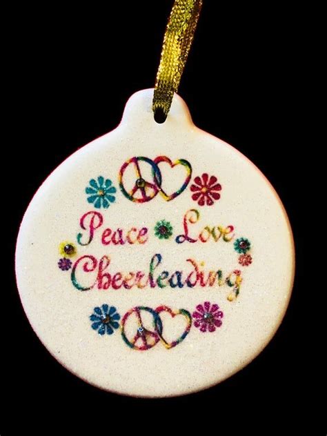 Peace Love Cheerleading Porcelain Ornament Rhinestone Rainbow Friend