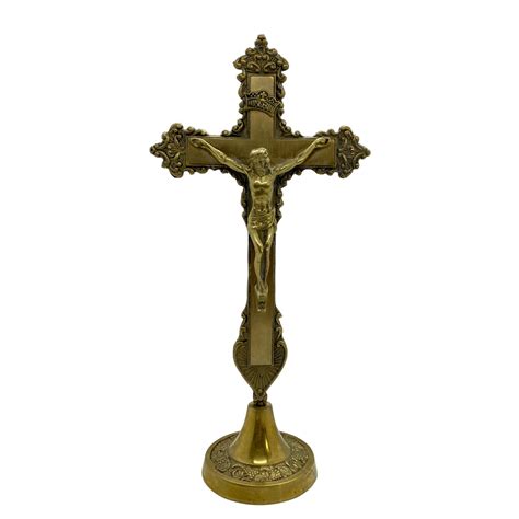 Vintage Antique Standing Crucifix Cross Brass Stand Metal Etsy