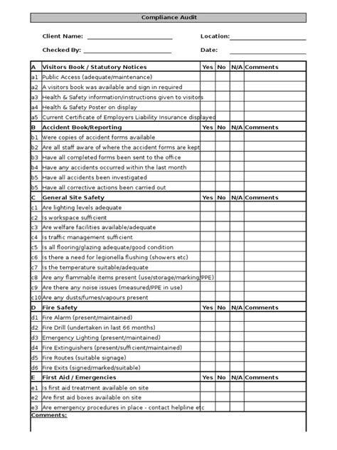 Compliance Audit Templatexlsx Iso 9000 Occupational Safety And Health