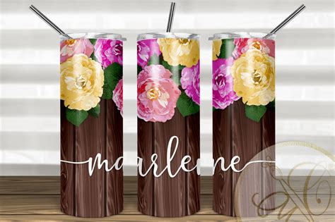 Flowers Wood Skinny Tumbler Sublimation Graphic By Paperart Bymc