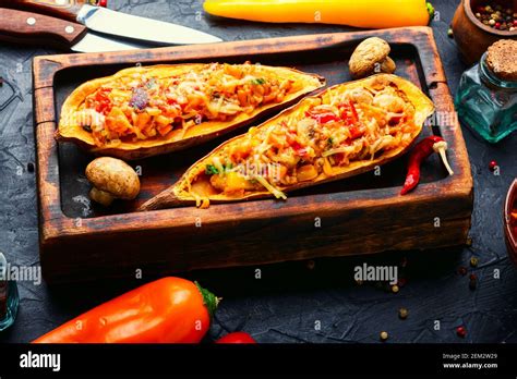 Baked Sweet Potatoes With Peppersquinoa And Mushroomsbatat Halves