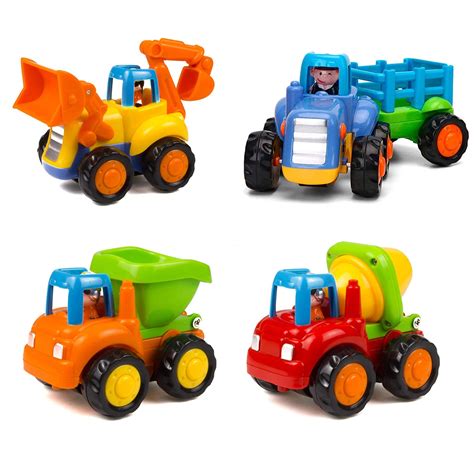 Friction Powered Cars Push And Go Trucks Construction Vehicles Toys Set