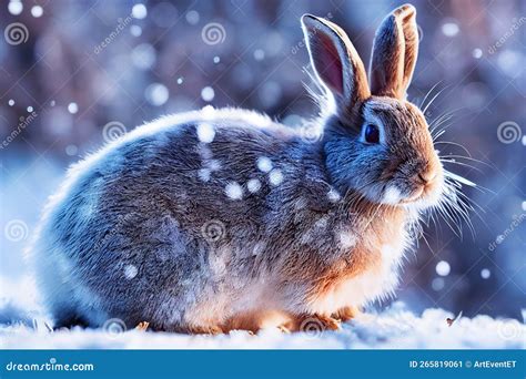 Cute Rabbit Winter in the Snow, Snowdrifts, Fluffy Snow. Falling Snow ...