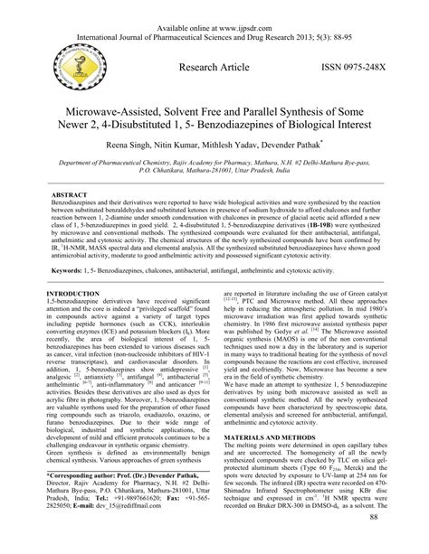 PDF Microwave Assisted Solvent Free And Parallel Synthesis Of Some