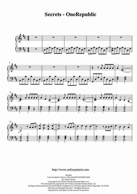 Secrets Piano Sheet Music OnlinePianist