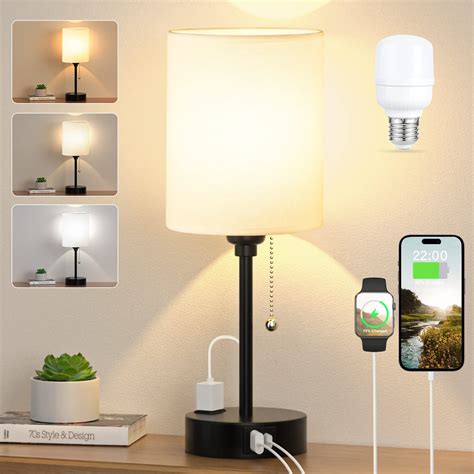 Small Bedside Table Lamp For Bedroom 3 Color Temperatures Bedside Lamps With Usb C And A Ports