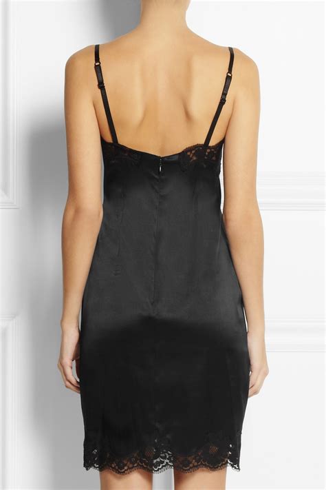 Dolce And Gabbana Lace Trimmed Stretch Silk Satin Chemise In Black Lyst