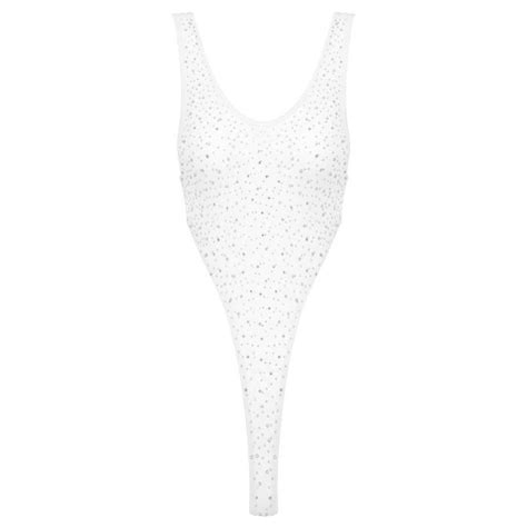 Iixpin Body Sexy Femme Soie Strass Brillant High Cut Lingerie Erotique Combinaison Monokini Dos