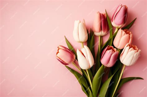 Premium Photo Pink And White Tulips On A Pink Background