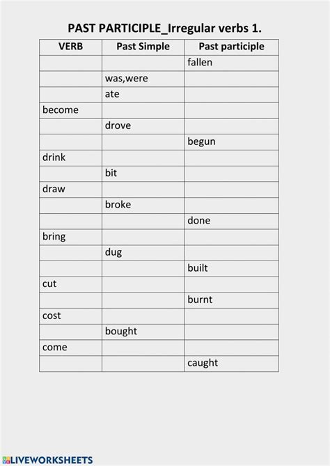 Past Participle 1 Worksheet English Worksheets For Kids Worksheets