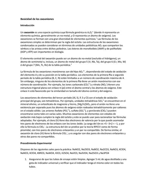 52191083 Basicidad de Los Oxoaniones Química Inorgánica UNAM Studocu