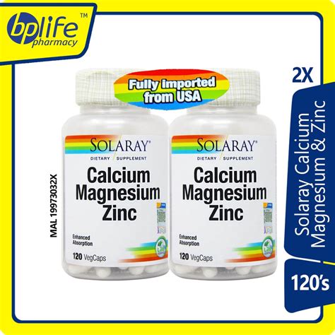 Solaray Calcium Magnesium Zinc 2 X120 Capsules Shopee Malaysia