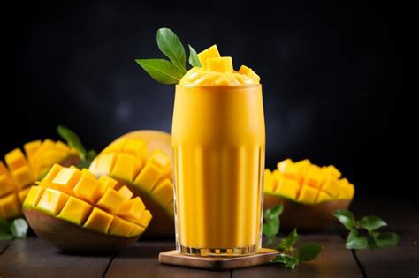 Premium Photo Mango Smoothie In The Glass With Fresh Mango