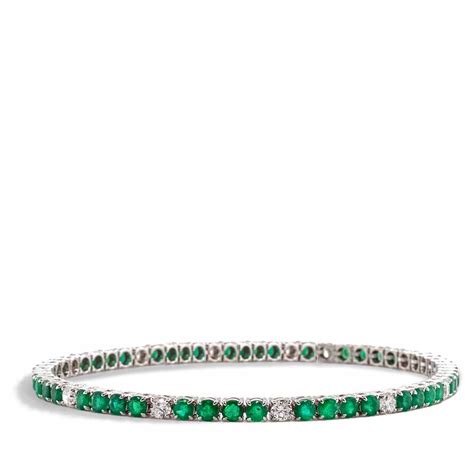 Diamond and Emerald Tennis Bracelet in White Gold