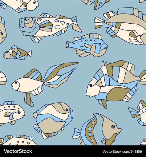 Seamless Pattern Aquarium Fish Wave Royalty Free Vector