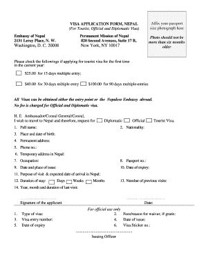 Fillable Online VISA APPLICATION FORM NEPAL Embassy Of Nepal Fax