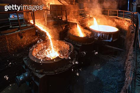 Blast Furnace Slag And Pig Iron Tapping Molten Metal And Slag Are