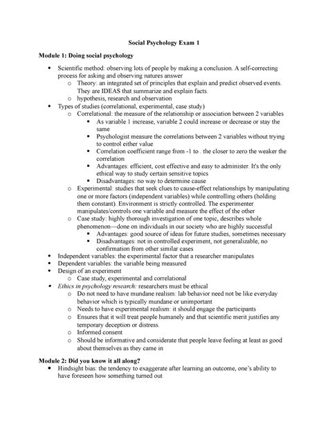 Social Psych Exam 1 Notes Social Psychology Exam 1 Module 1 Doing