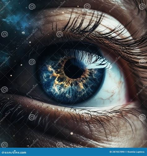 Realistic Human Eye With Reflection Of Galaxy Illustration Stock