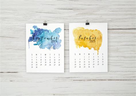 2019 Watercolor Calendar By Seaside Digital