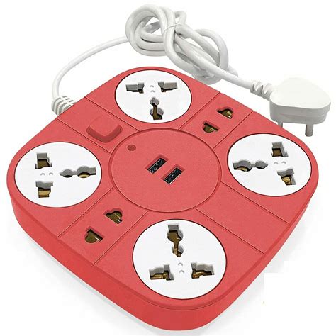 Corgo Extension Cord with USB Port [10A 220V-50/60Hz] [6 Socket Outlet with 2 USB Port] [Fire ...