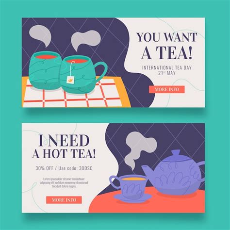 Free Vector Flat International Tea Day Horizontal Banners Pack