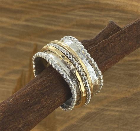 Breiter Sterling Silber Gold Filled Boho Spinner Ring für Meditation