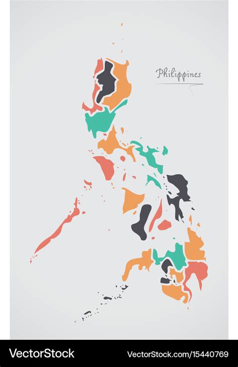 Philippines Map With States And Modern Round Vector Image