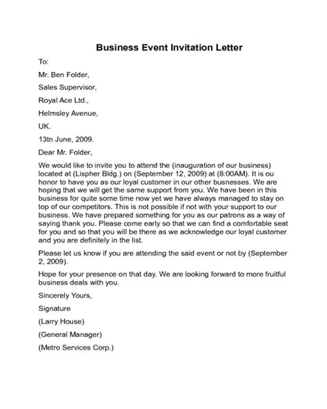 Business Invitation Letter For An Event - Gotilo.org