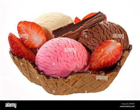 Mixed Ice Cream In Wafer Clipping Path Stock Photo Alamy