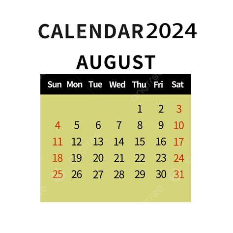 Agosto Calendario Simple Amarillo Verde Png Agosto