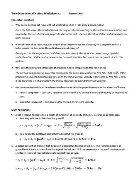 Projectile Motion Worksheet V2 Answer Key PDF Projectiles