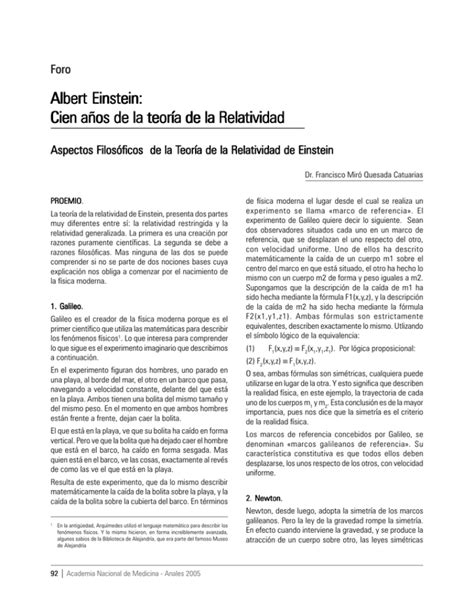 Albert Einstein Cien A Os De La Teor A De La Relatividad