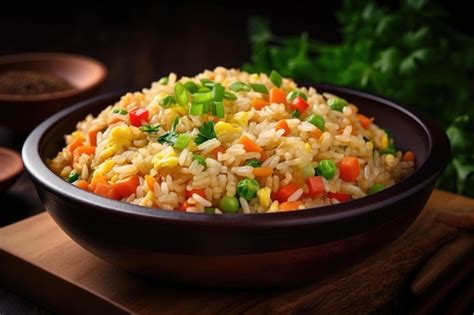 Premium Ai Image Fried Rice And Vegetables In A Bowl Generated Ai