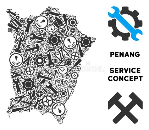 Mappa Dell Isola Di Penang Del Mosaico Degli Strumenti Di Riparazione